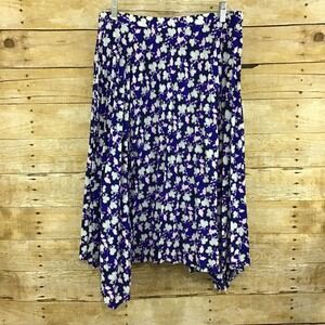 Banana Republic Blue Floral Pleated Handkerchief Hem‎ Midi Skirt 10